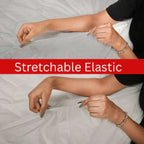 Person stretching a piece of stretchable elastic on a white background with 'Stretchable Elastic' text.