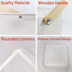 Fruit Basket with Wooden Handle – Metal Mesh Kitchen Organizer