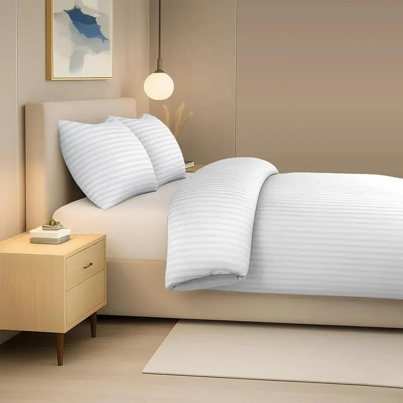 Satin Stripe Duvet Cover Set Hotel Quality Bedding, Hypoallergenic All Sizes - 4AS