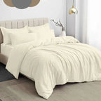 Double Duvet Cover Plain Dyed Percale Soft Bedding Set with 2 Pillowcases Premium King Size 3 Piece Duvet Quilt Cover Set Navy Cream - 4A's Global