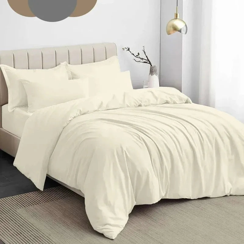 Double Duvet Cover Plain Dyed Percale Soft Bedding Set with 2 Pillowcases Premium King Size 3 Piece Duvet Quilt Cover Set Navy Cream - 4A's Global