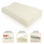 Beige pillow with features highlighted on a white background