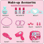 Kids Beauty Salon Role Play Toy Set – 15/19pcs Pretend Play Makeup & Jewelry Vanity Case with Accessories - 4A's Global