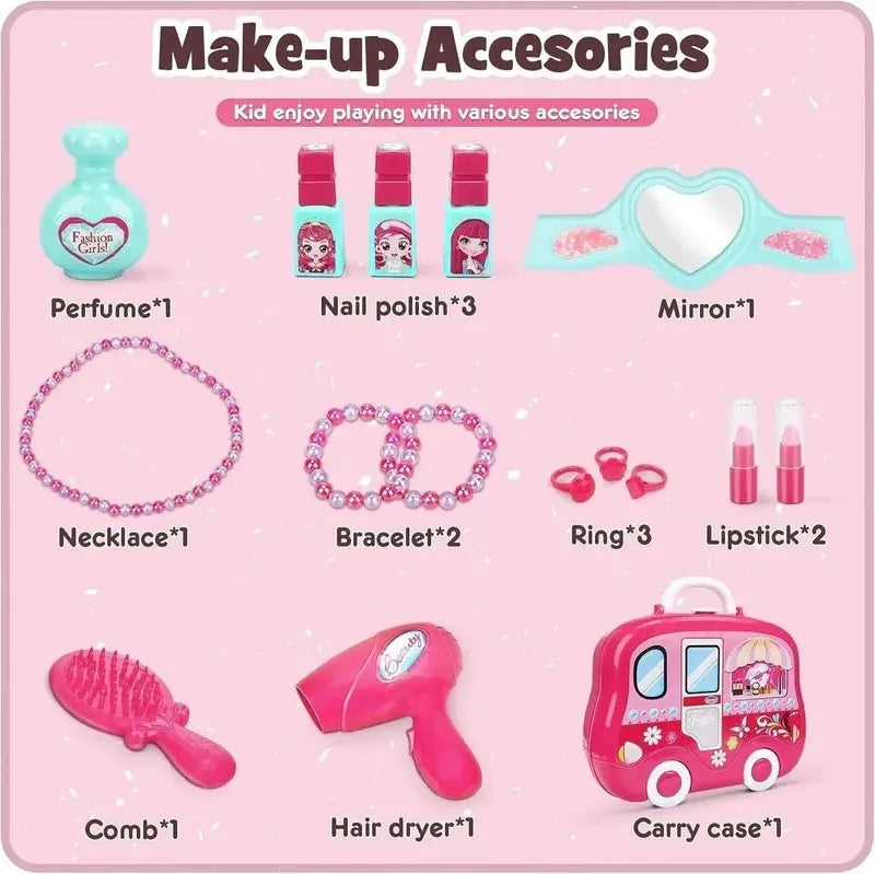 Kids Beauty Salon Role Play Toy Set – 15/19pcs Pretend Play Makeup & Jewelry Vanity Case with Accessories - 4A's Global