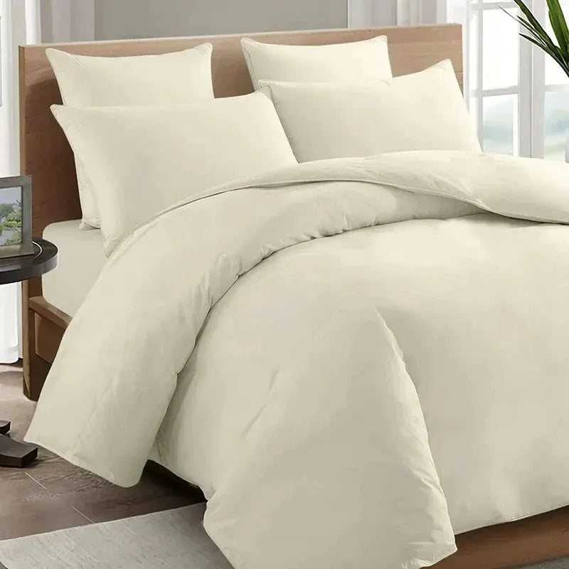 Double Duvet Cover Plain Dyed Percale Soft Bedding Set with 2 Pillowcases Premium King Size 3 Piece Duvet Quilt Cover Set Navy Cream - 4A's Global