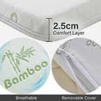 Bamboo Gel Memory Foam Mattress Topper | Cooling 2.5cm Breathable Orthopedic Topper | Back Pain Relief & Hypoallergenic Bed Topper (UK Sizes) - 4A's Global