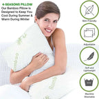 Crushed Memory Foam Bamboo Pillow – Cooling, Adjustable &amp; Hypoallergenic | 39 x 64 x 16 cm / 15.3 x 25.2 x 6.3 in - 4A's Global