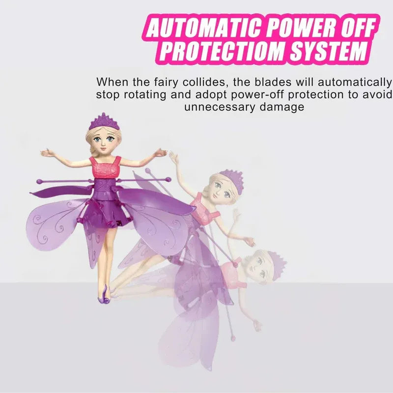 Fairy toy with protective feature text on a light pink background