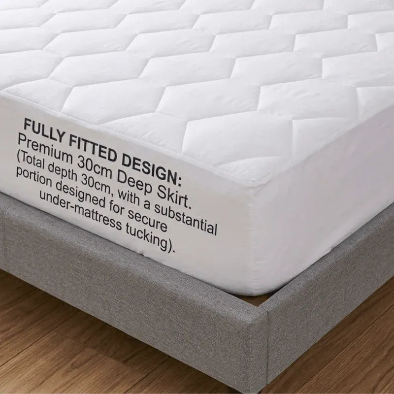 Premium Hexagonal Quilted Mattress Protector Sheet | Lightweight & Breathable | 30cm Extra Deep Fit | Noiseless | White | UK Sizes - 4A's Global