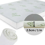Roll of bamboo mat with a close-up detail showing thickness measurement.