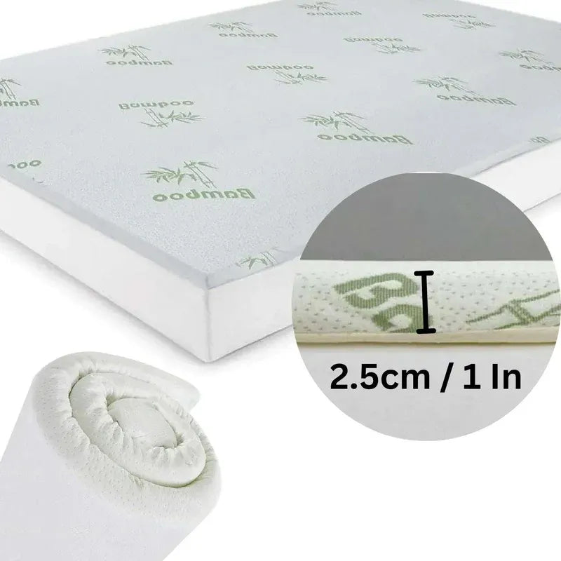 Roll of bamboo mat with a close-up detail showing thickness measurement.
