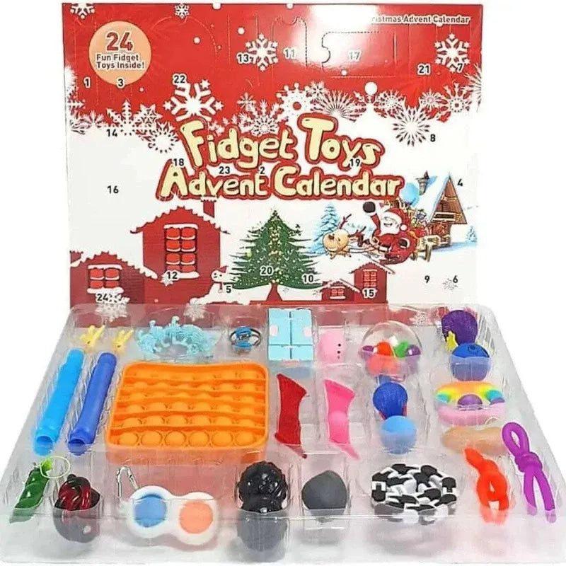 Fidget Toys Advent Calendar with various fidget toys displayed