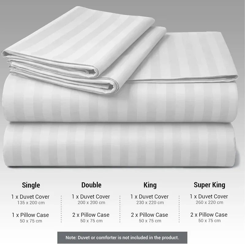 Satin Stripe Duvet Cover Set Hotel Quality Bedding, Hypoallergenic All Sizes - 4AS