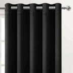 Black Thermal Blackout Eyelet Curtains – Ready Made Insulated Privacy & amp; Noise Reducing Drapes - 4A's Global