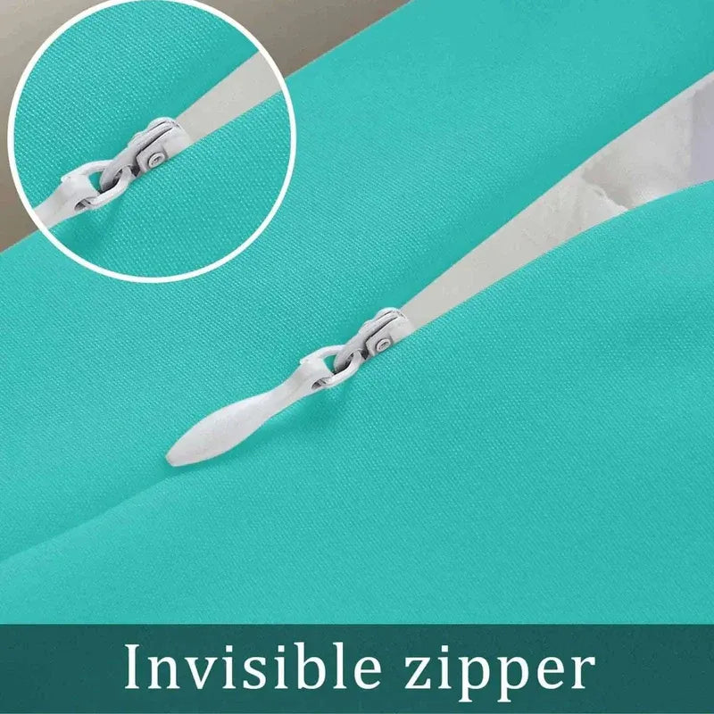 Invisible zipper on a turquoise fabric with close-up detail