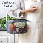 Fruit Basket with Wooden Handle – Metal Mesh Kitchen Organizer