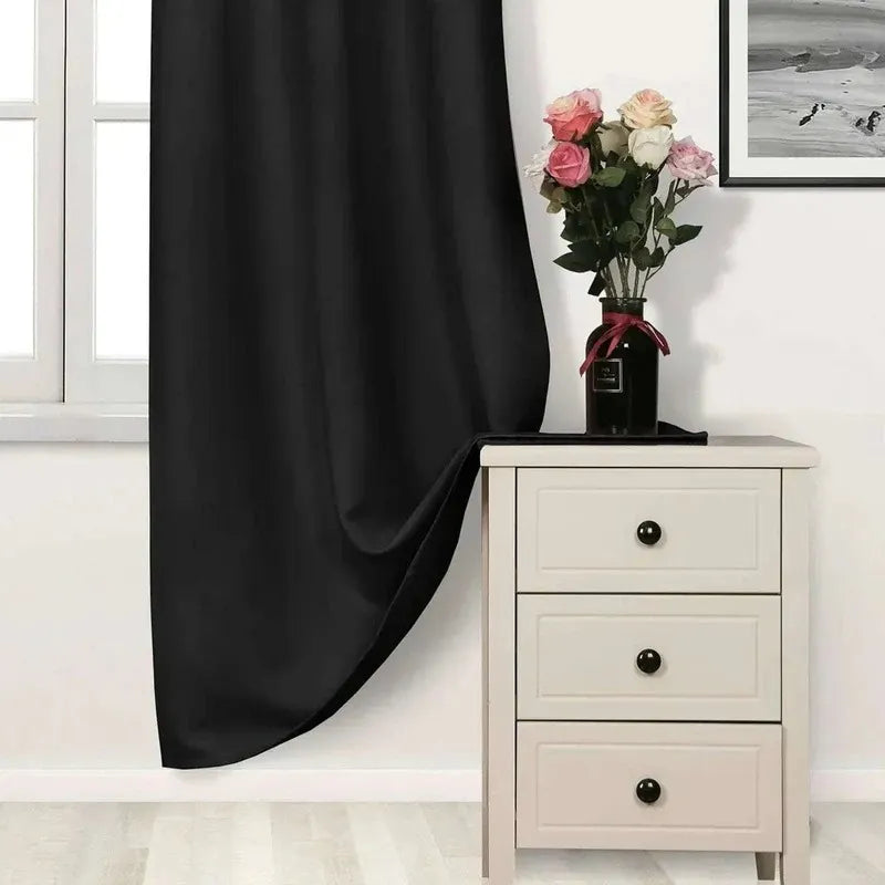 Black Thermal Blackout Eyelet Curtains – Ready Made Insulated Privacy & amp; Noise Reducing Drapes - 4A's Global