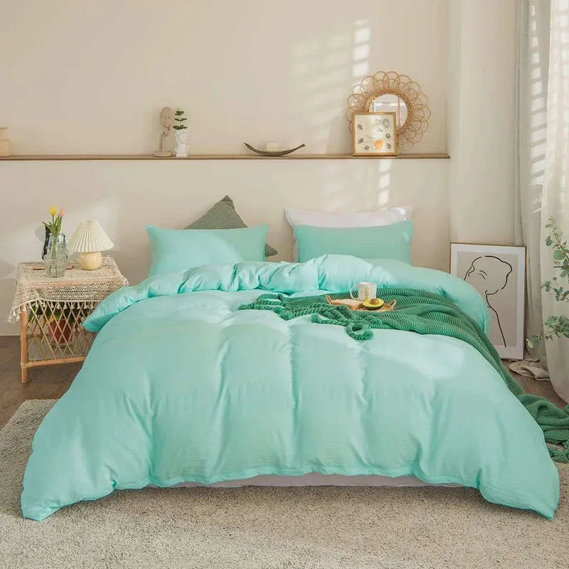 Premium King Size Percale Duvet Cover Set Plain Dyed 3 Piece Bedding Set with 2 Matching Pillowcases Soft Breathable Fabric Sea Green - 4A's Global