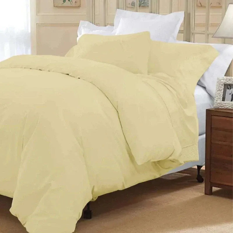 Double Duvet Cover - Premium King-Size Duvet Cover Set – Navy Percale, 3-Piece - Duvet with 2 Matching Pillowcases - Baby Yellow - 4A's Global