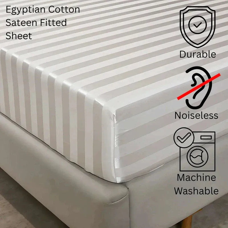 Egyptian Cotton Sateen Fitted Sheet – Luxurious 300 Thread Count Hotel-Quality Bedding for a Perfect Fit - 4A's Global