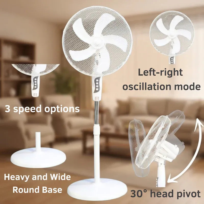 16” Oscillating Pedestal Fan – 40W 3-Speed Quiet Standing Fan with Adjustable Height - 4A's Global