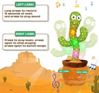 Toy cactus with LED lights and buttons on a desert background