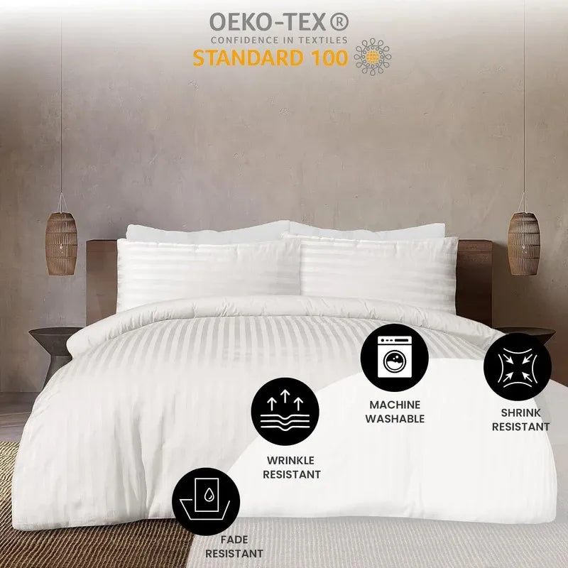 Satin Stripe Duvet Cover Set Hotel Quality Bedding, Hypoallergenic All Sizes - 4AS