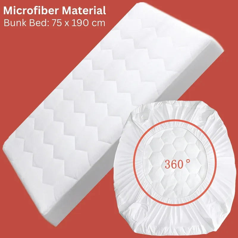 White mattress cover with microfiber material on a red background