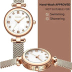 Elegant Ladies Luxury Wrist Watch – Rose Gold Stainless Steel Mesh Strap | Waterproof - 4A's Global