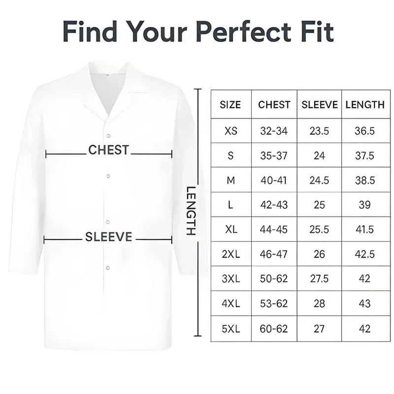 Unisex White Lab Coat | Salon Coat | Stylist Smock | Professional Workwear – Premium Polycotton Long Sleeve - 4A's Global