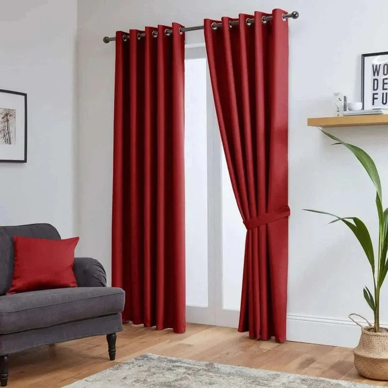 Red Thermal Blackout Eyelet Curtains – Ready Made Insulated Privacy &amp; Noise Reducing Drapes - 4A's Global