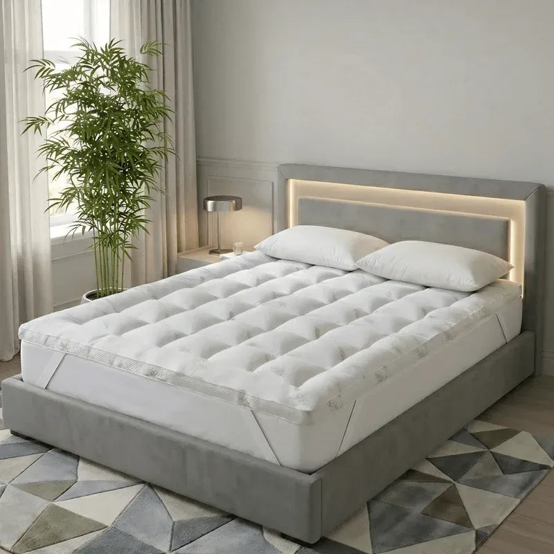 Bamboo Cloud Mattress Topper - 10cm Extra Thick Cooling Bed Topper Box Stitching - 4A's Global