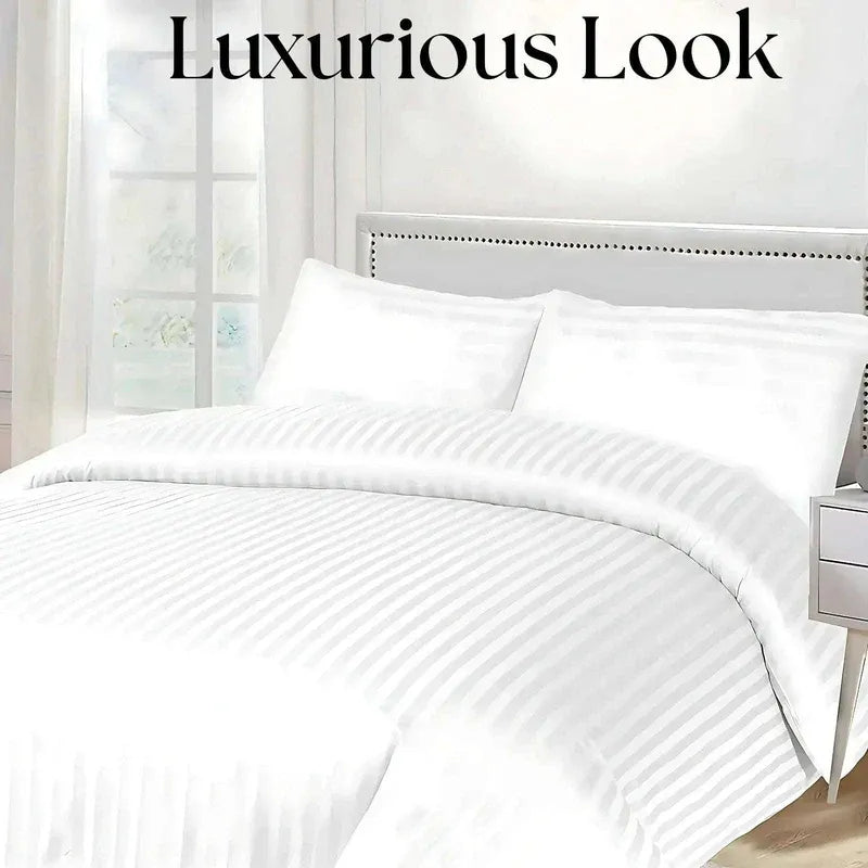Luxury Microfiber Satin Stripes Duvet Cover Set with Pillowcases – 5 Star Hotel Quality Bedding - 4A's Global