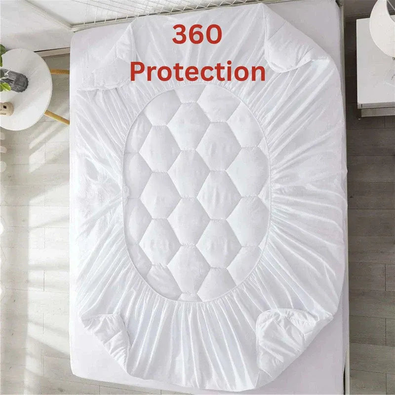 Quilted Mattress Protector Sheet | 40cm Deep Fit Skirt | 200 GSM Triple Fill | Lightweight, Breathable &amp; Noiseless - 4A's Global