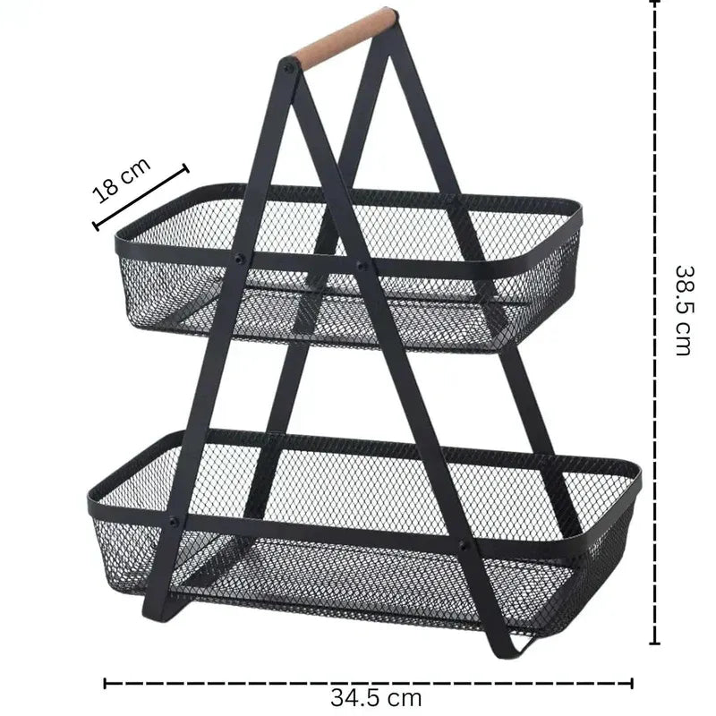 2-Tier Countertop Fruit, Bread &amp; Vegetable Storage Basket – Sleek Black - 4A's Global