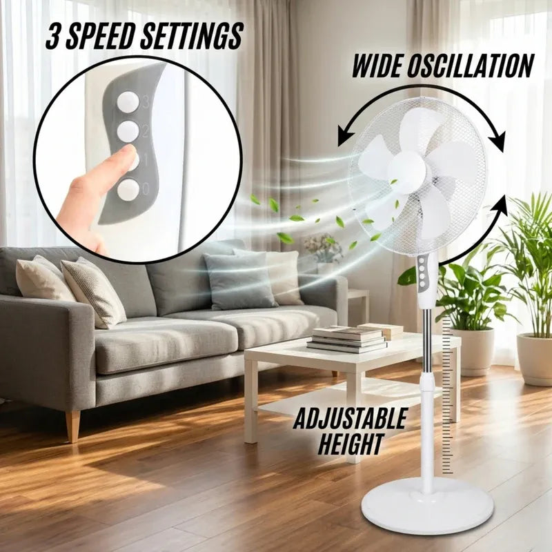 16” Oscillating Pedestal Fan – 40W 3-Speed Quiet Standing Fan with Adjustable Height - 4A's Global