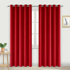 Red Thermal Blackout Eyelet Curtains – Ready Made Insulated Privacy &amp; Noise Reducing Drapes - 4A's Global