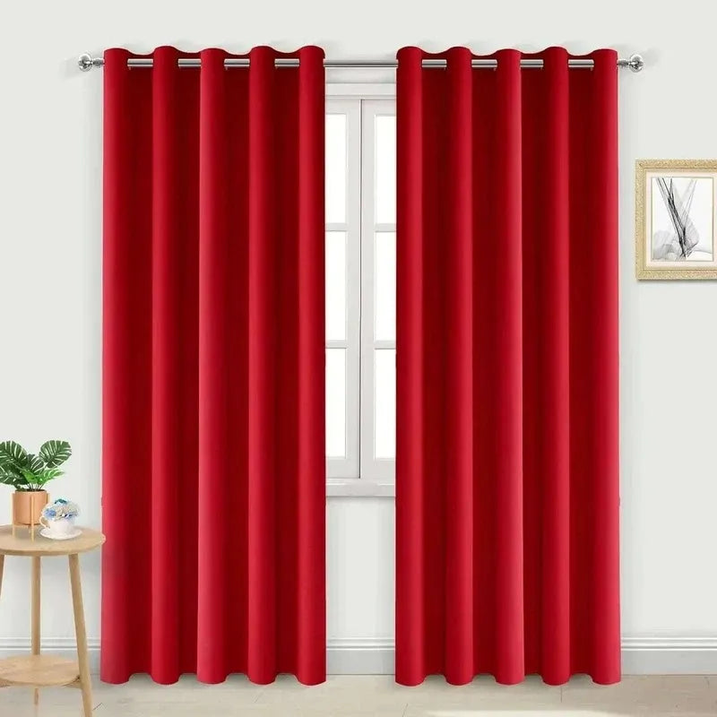 Red Thermal Blackout Eyelet Curtains – Ready Made Insulated Privacy &amp; Noise Reducing Drapes - 4A's Global