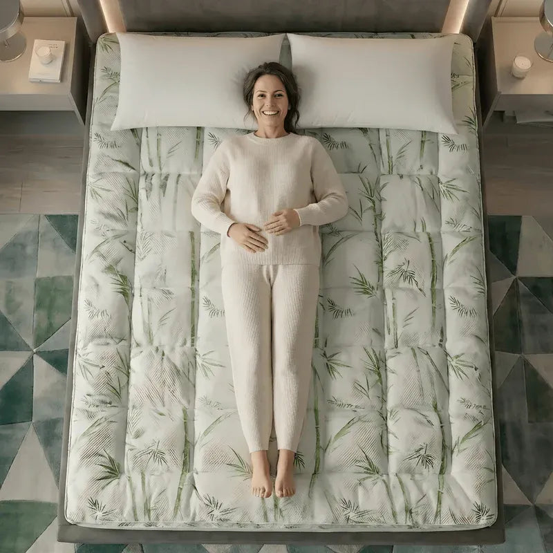 Bamboo Cloud Mattress Topper - 10cm Extra Thick Cooling Bed Topper Box Stitching - 4A's Global