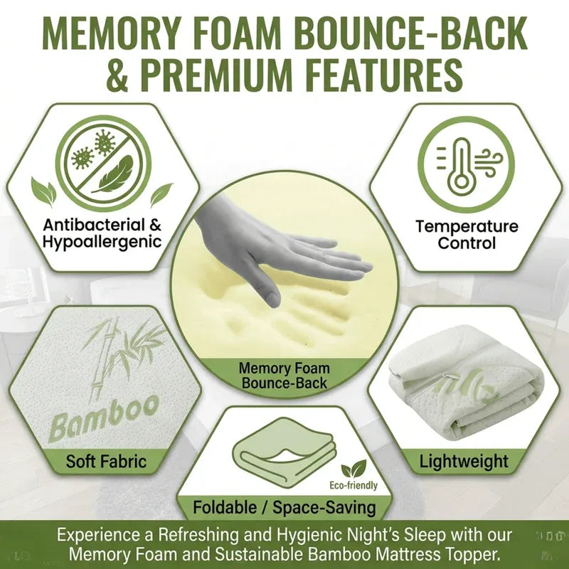 Bamboo Gel Memory Foam Mattress Topper | Cooling 2.5cm Breathable Orthopedic Topper | Back Pain Relief & Hypoallergenic Bed Topper (UK Sizes) - 4A's Global