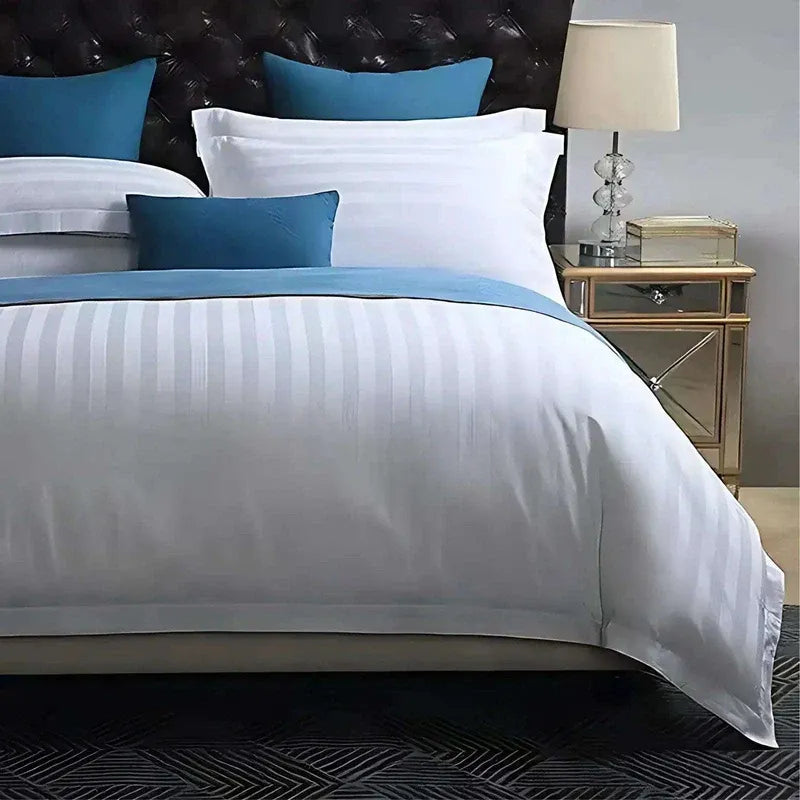 Luxury Microfiber Satin Stripes Duvet Cover Set with Pillowcases – 5 Star Hotel Quality Bedding - 4A's Global
