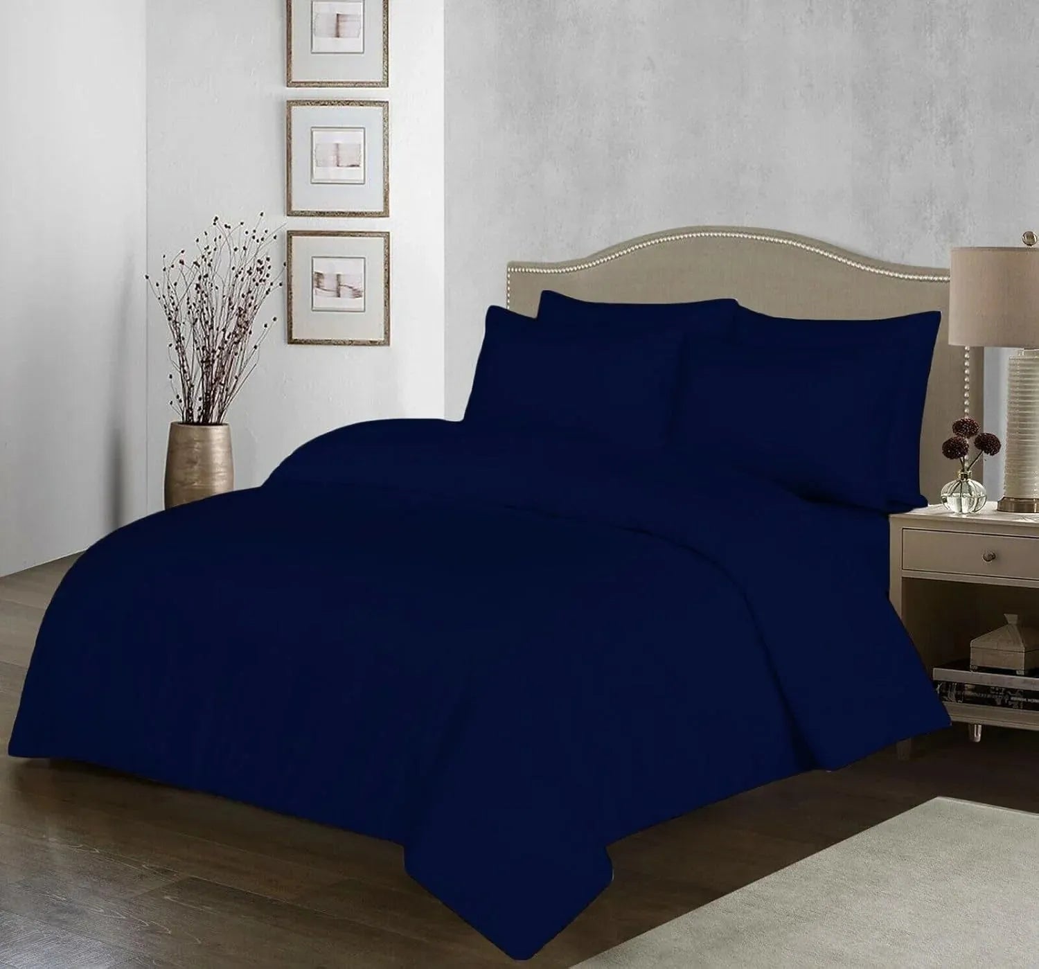Double Duvet Cover - Premium King-Size Duvet Cover Set – Navy Percale, 3-Piece - Duvet with 2 Matching Pillowcases - Baby Yellow - 4A's Global