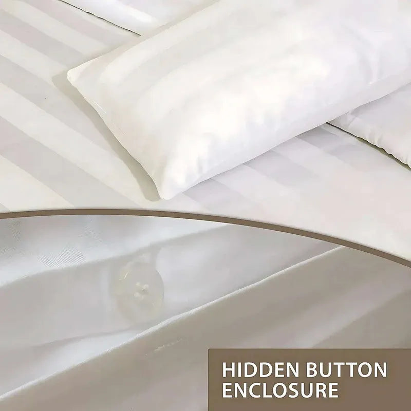 Luxury Microfiber Satin Stripes Duvet Cover Set with Pillowcases – 5 Star Hotel Quality Bedding - 4A's Global