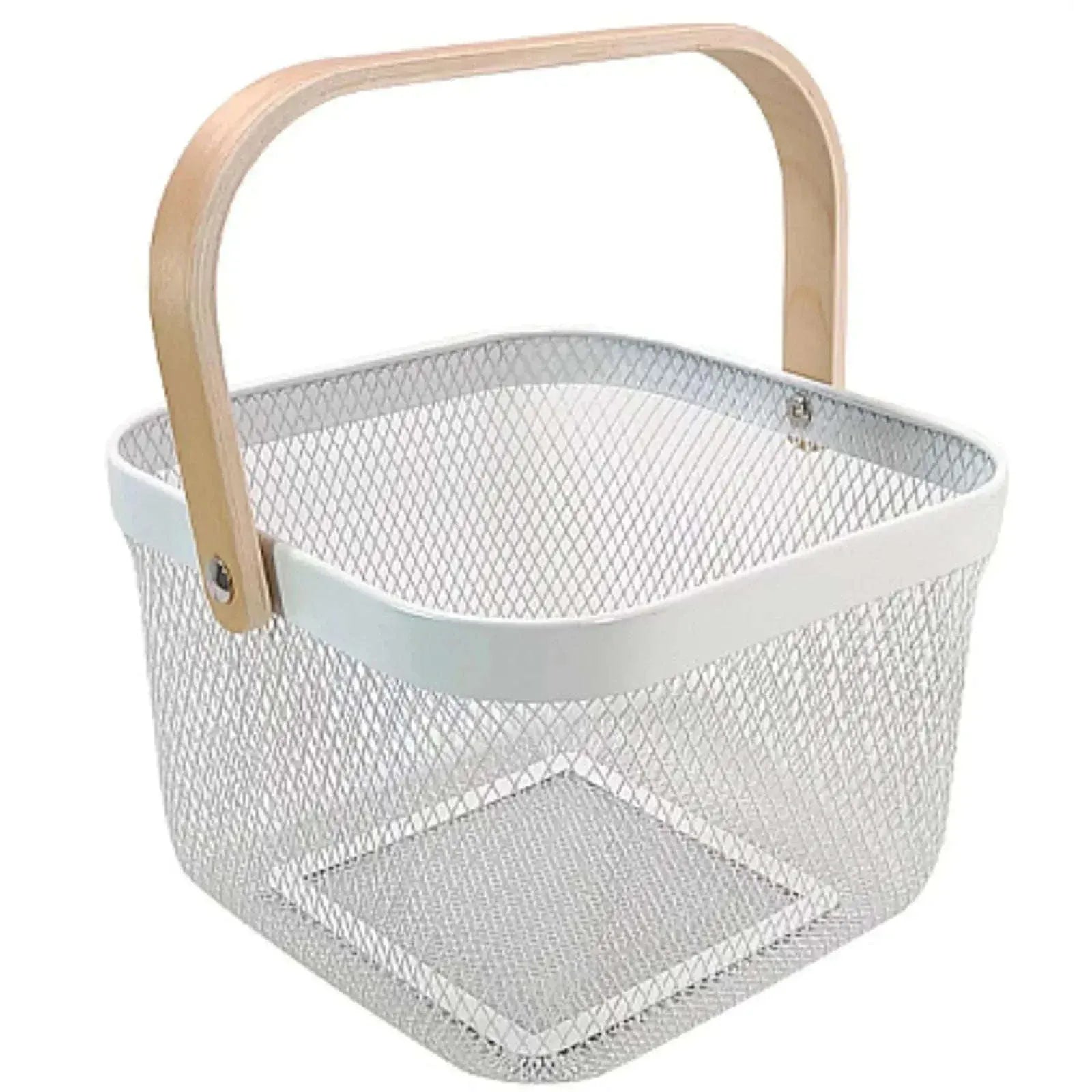 Fruit Basket with Wooden Handle – Metal Mesh Kitchen Organizer