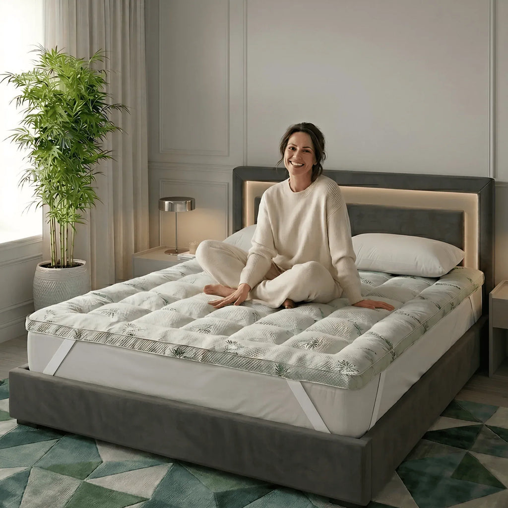 Bamboo Cloud Mattress Topper - 10cm Extra Thick Cooling Bed Topper Box Stitching - 4A's Global