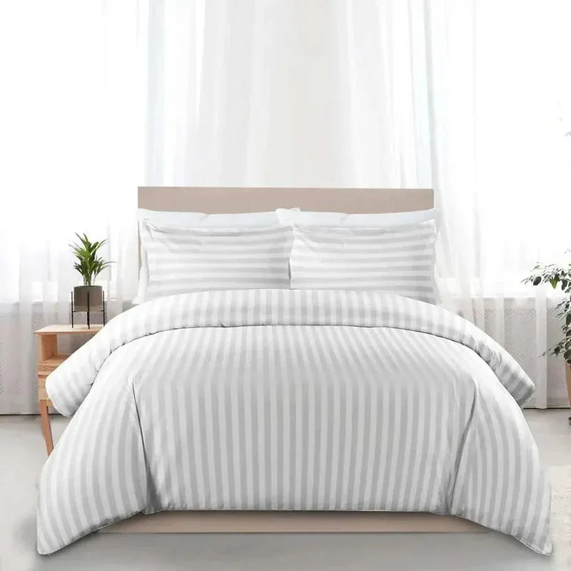 Luxury Microfiber Satin Stripes Duvet Cover Set with Pillowcases – 5 Star Hotel Quality Bedding - 4A's Global