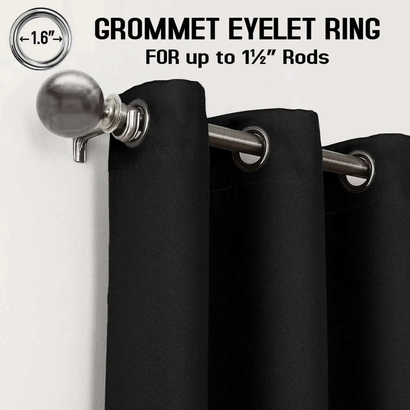 Black Thermal Blackout Eyelet Curtains – Ready Made Insulated Privacy & amp; Noise Reducing Drapes - 4A's Global