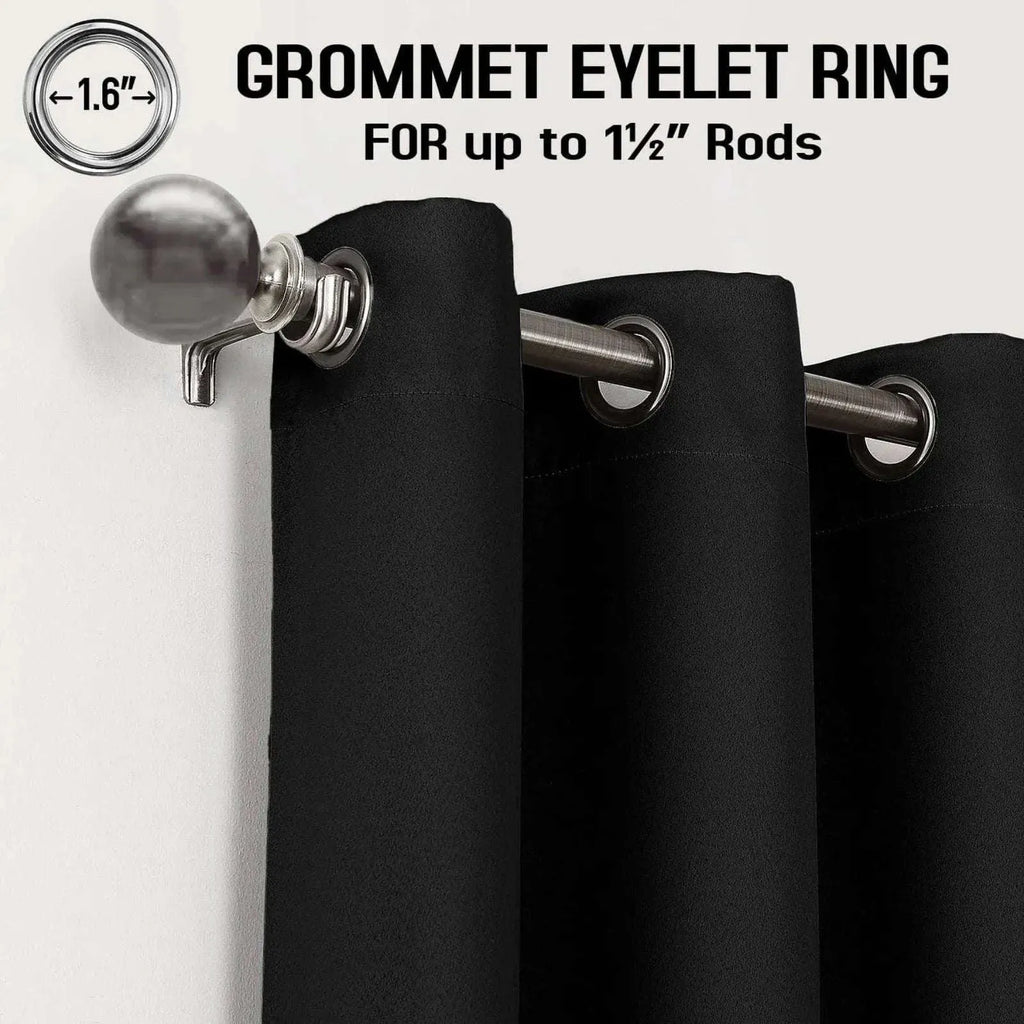 Black Thermal Blackout Eyelet Curtains – Ready Made Insulated Privacy & amp; Noise Reducing Drapes - 4A's Global