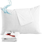 White pillowcase with water droplet graphic and wine spill on white background