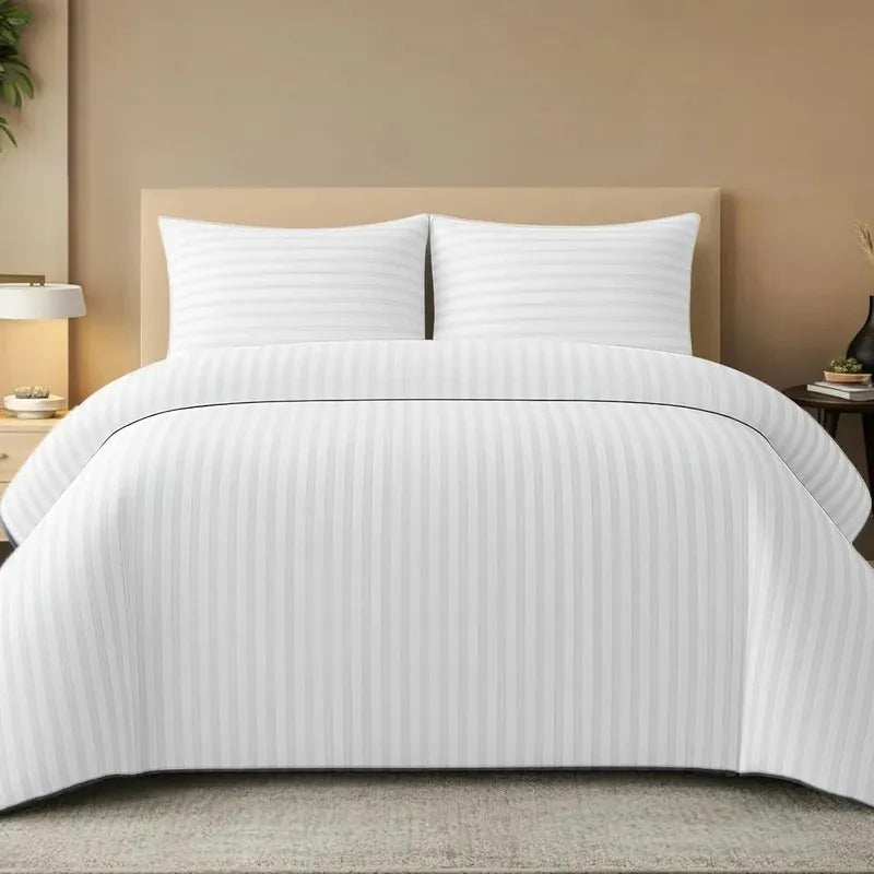 Satin Stripe Duvet Cover Set Hotel Quality Bedding, Hypoallergenic All Sizes - 4AS